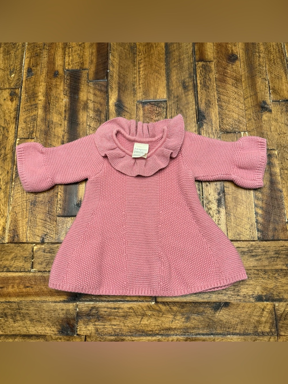 First Impressions 24M Pink Knit Sweater Dress Ruffle Collar Shimmer